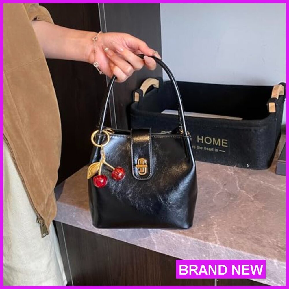 Vegan Leather Tote Shoulder Bag Retro Bucket Satchel Crossbody Adjustable Strap - Picture 4 of 7